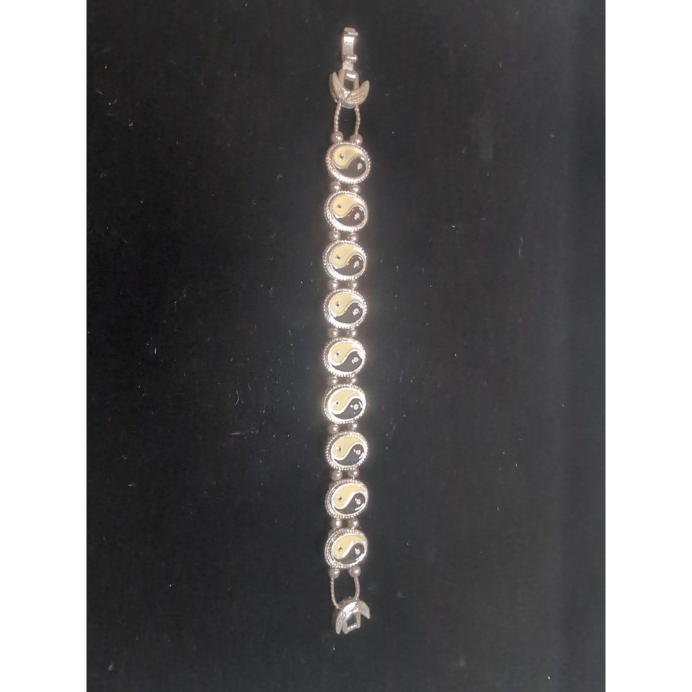 Ying Yang Charm Bracelet Silver Tone Enamel